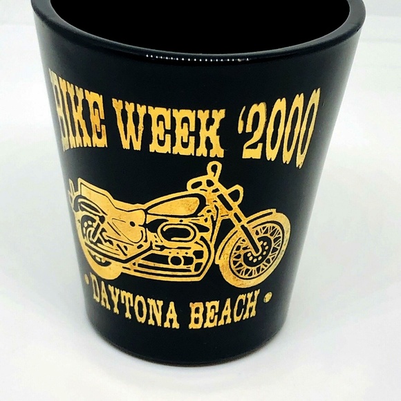 Daytona Beach Bike Week 2000 Shot Glass 2.25" Black Gold Motorcycle Collectible - Picture 3 of 6